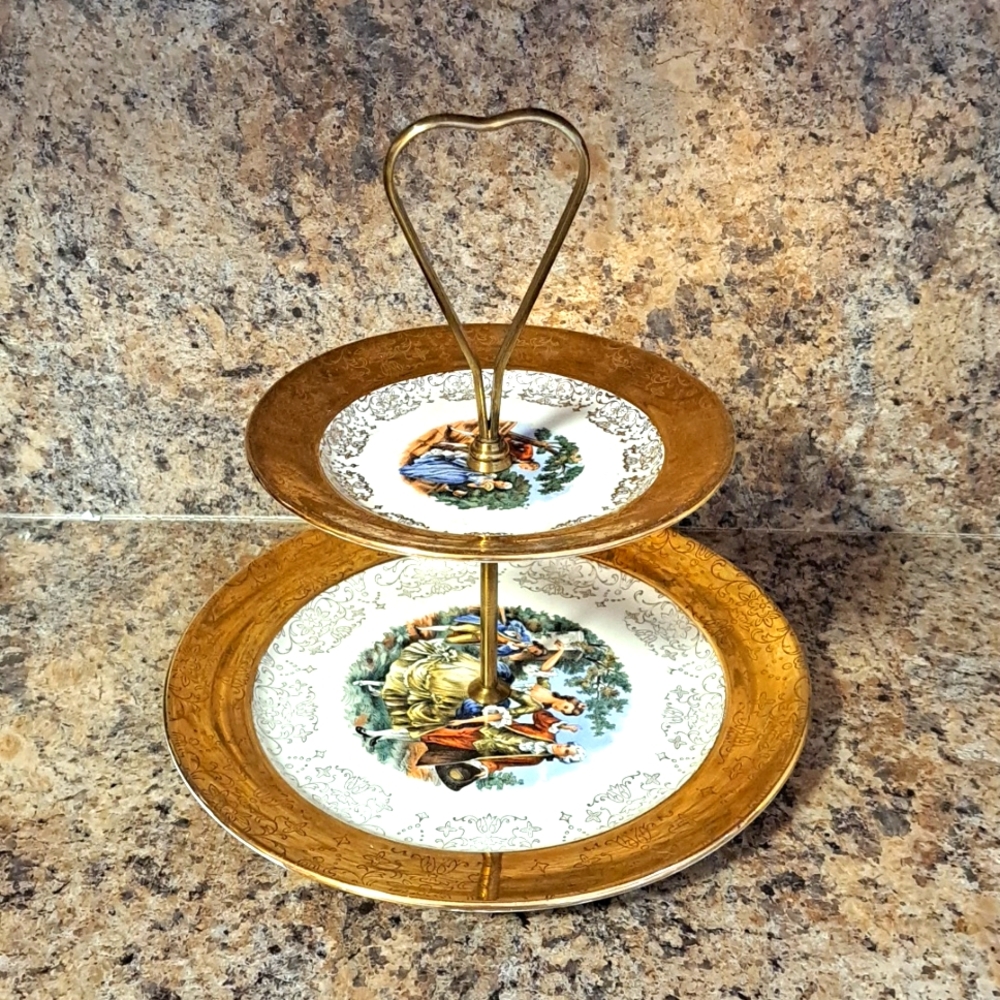 Beautiful Antique 1920's 2 tiers Candy Plate Sabin Crest O Gold